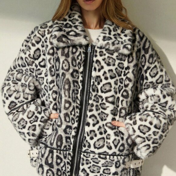 Black And White Casual Women's Mink Faux Leather coat Jacket - Picture 5 of 7